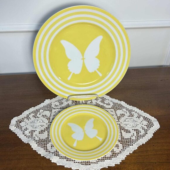 Fitz & Floyd yellow butterfly dinner / bread & butter plate pair - Picture 1 of 10
